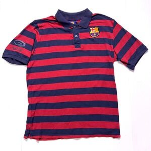 FC Barcelona Polo Shirt Mens XL Red Blue Striped Camp Nou Soccer Jersey